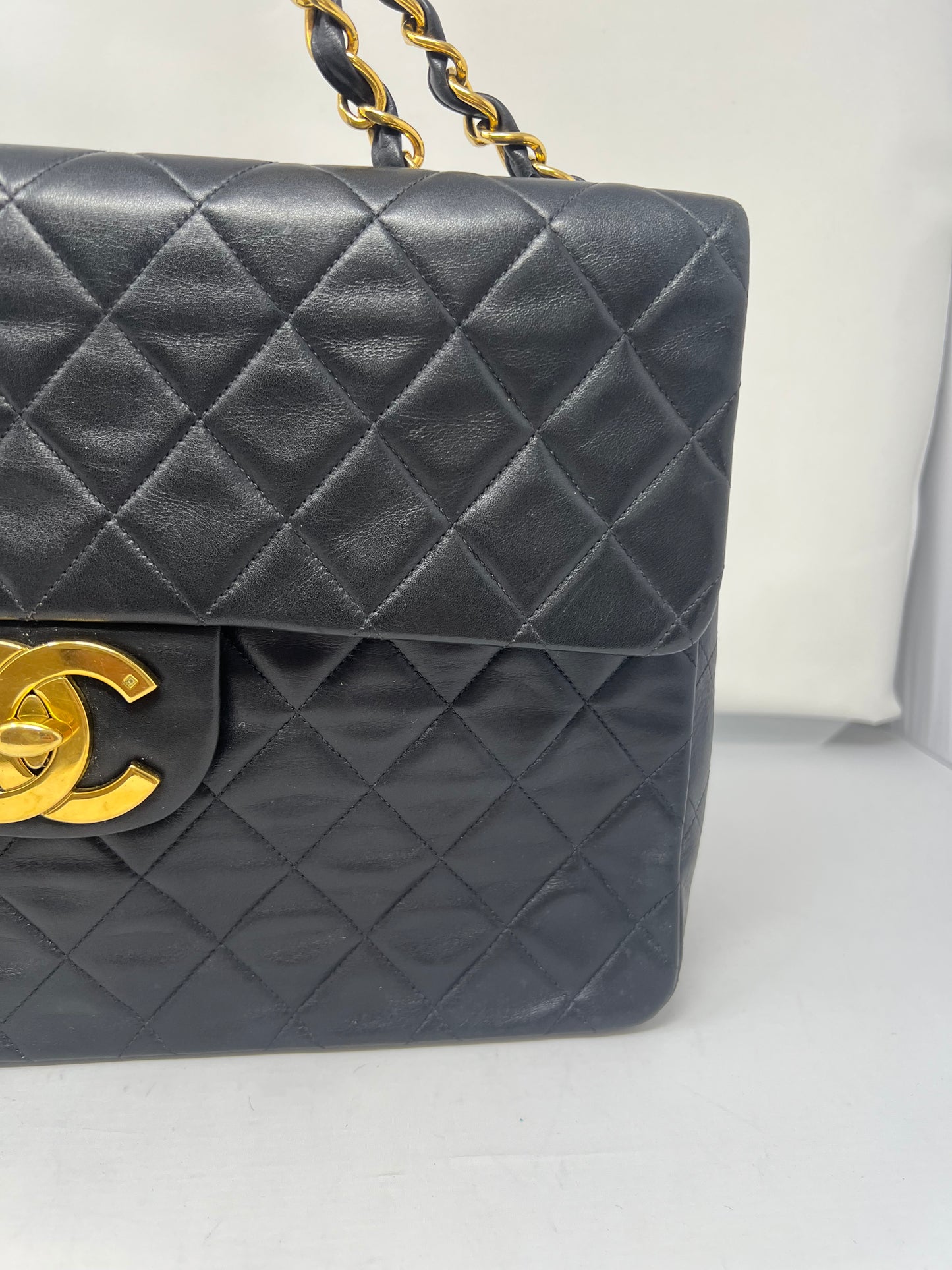 Chanel Large Timeless Classic Single Flap Matelassé Black Leather Chain Bag