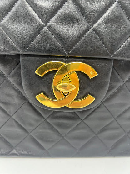 Chanel Large Timeless Classic Single Flap Matelassé Black Leather Chain Bag