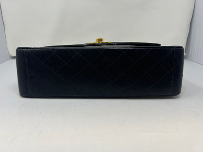 Chanel Large Timeless Classic Single Flap Matelassé Black Leather Chain Bag