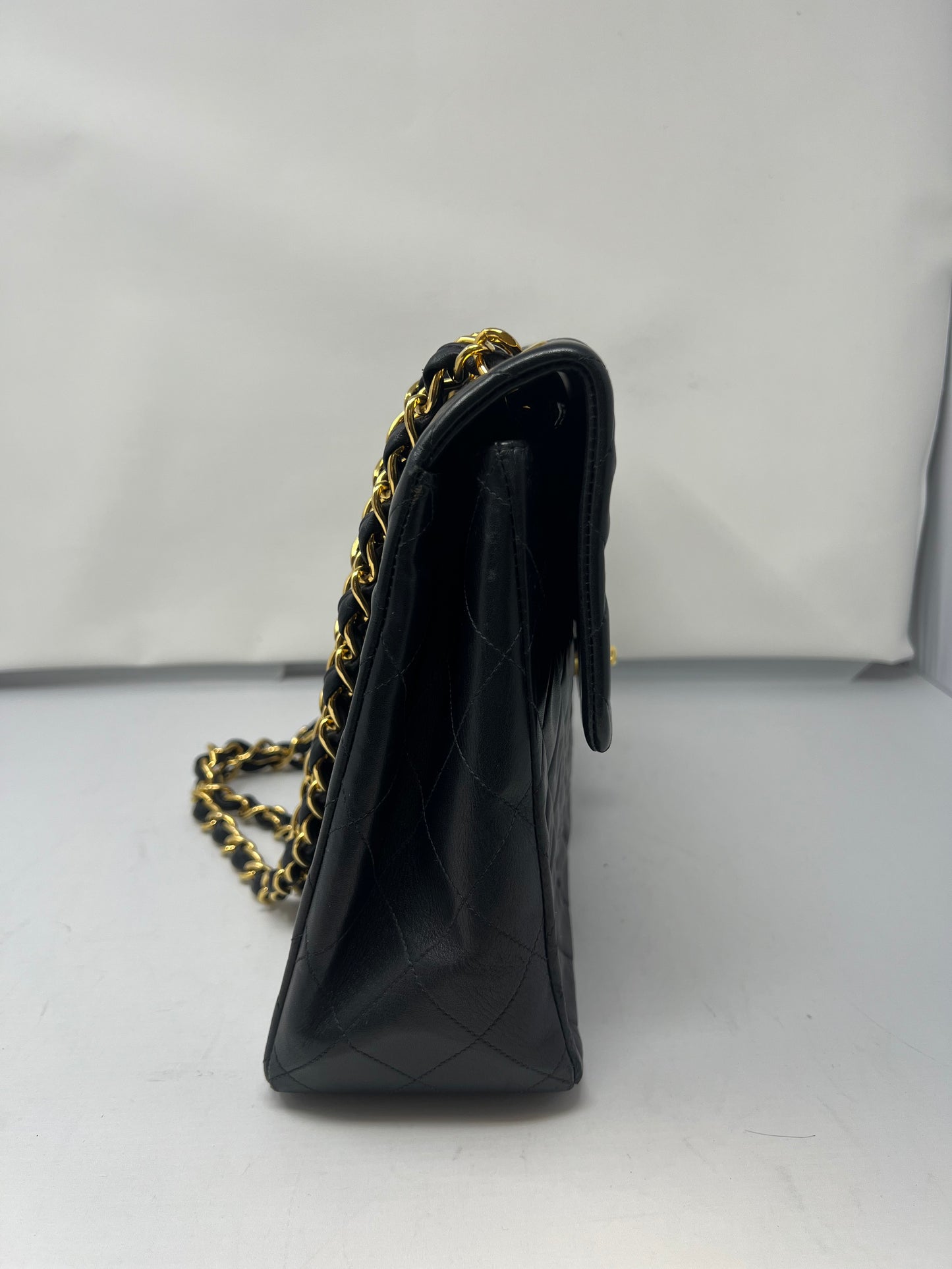 Chanel Large Timeless Classic Single Flap Matelassé Black Leather Chain Bag