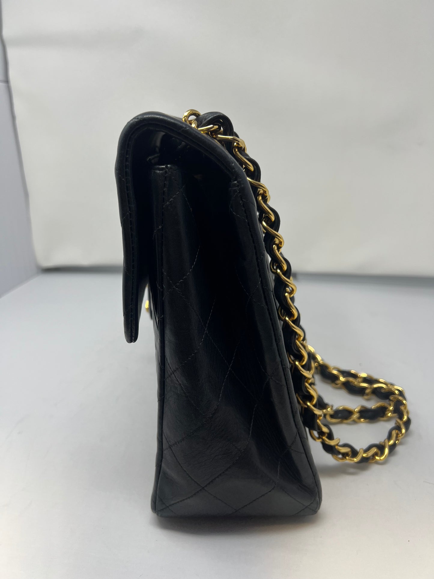 Chanel Large Timeless Classic Single Flap Matelassé Black Leather Chain Bag