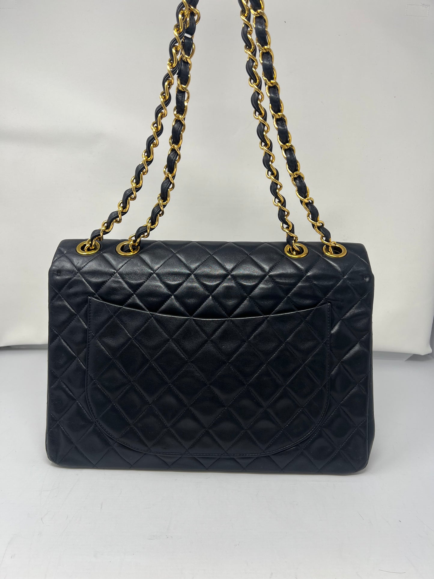 Chanel Large Timeless Classic Single Flap Matelassé Black Leather Chain Bag
