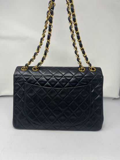 Chanel Large Timeless Classic Single Flap Matelassé Black Leather Chain Bag