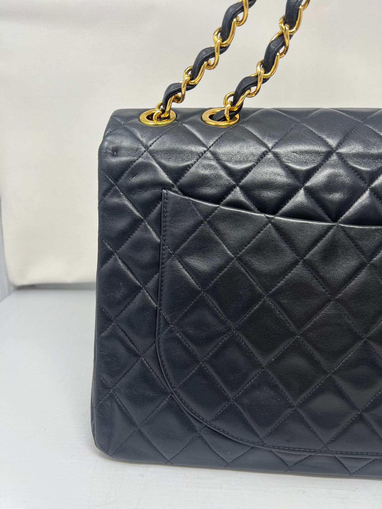 Chanel Large Timeless Classic Single Flap Matelassé Black Leather Chain Bag