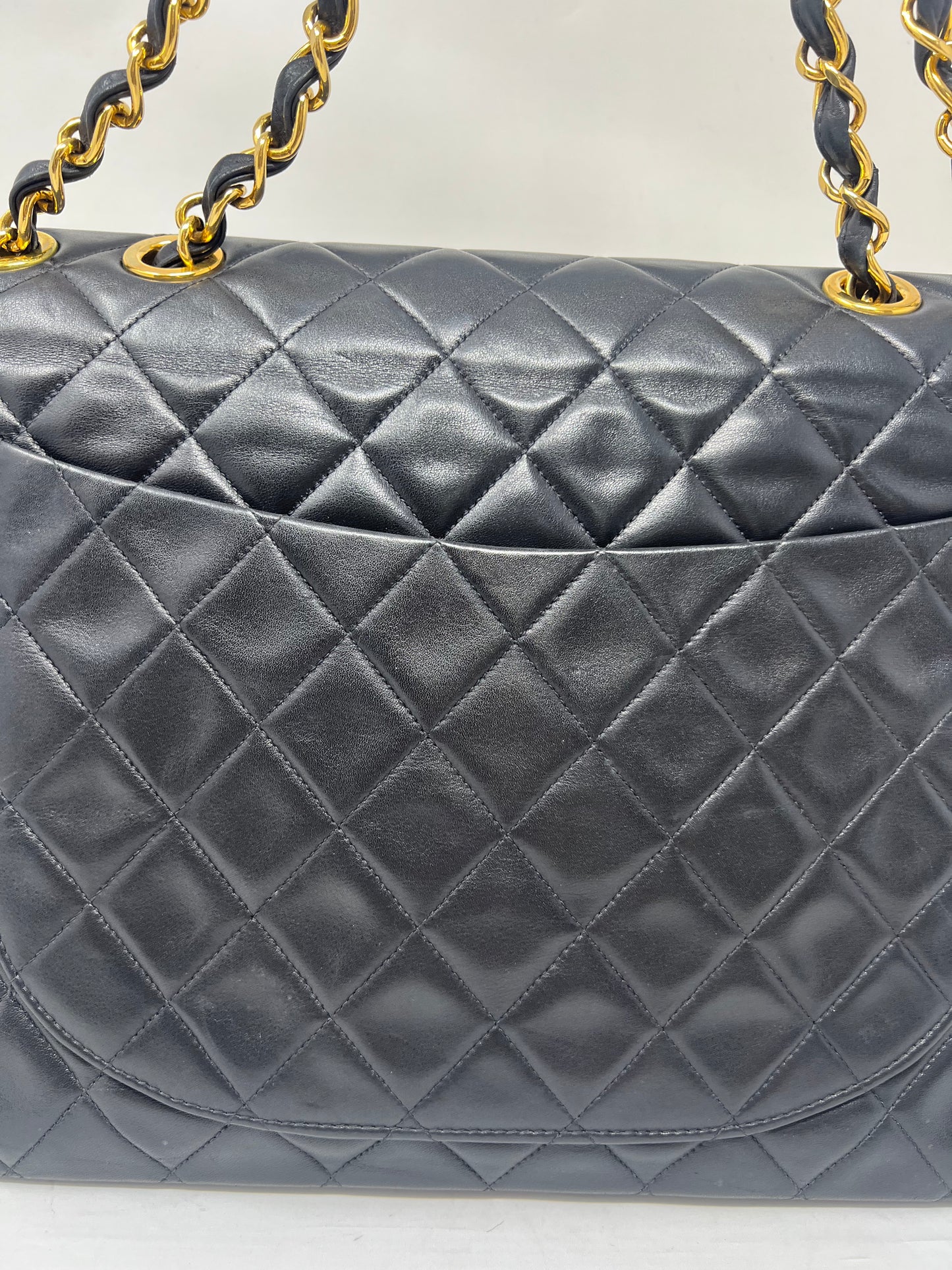 Chanel Large Timeless Classic Single Flap Matelassé Black Leather Chain Bag