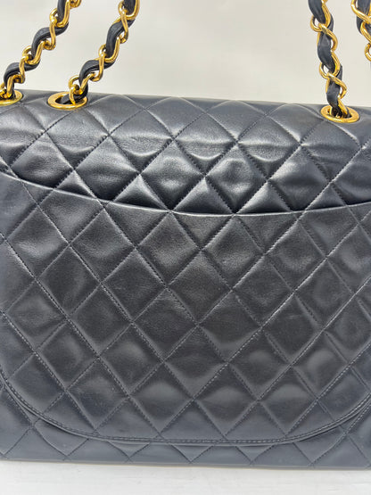 Chanel Large Timeless Classic Single Flap Matelassé Black Leather Chain Bag