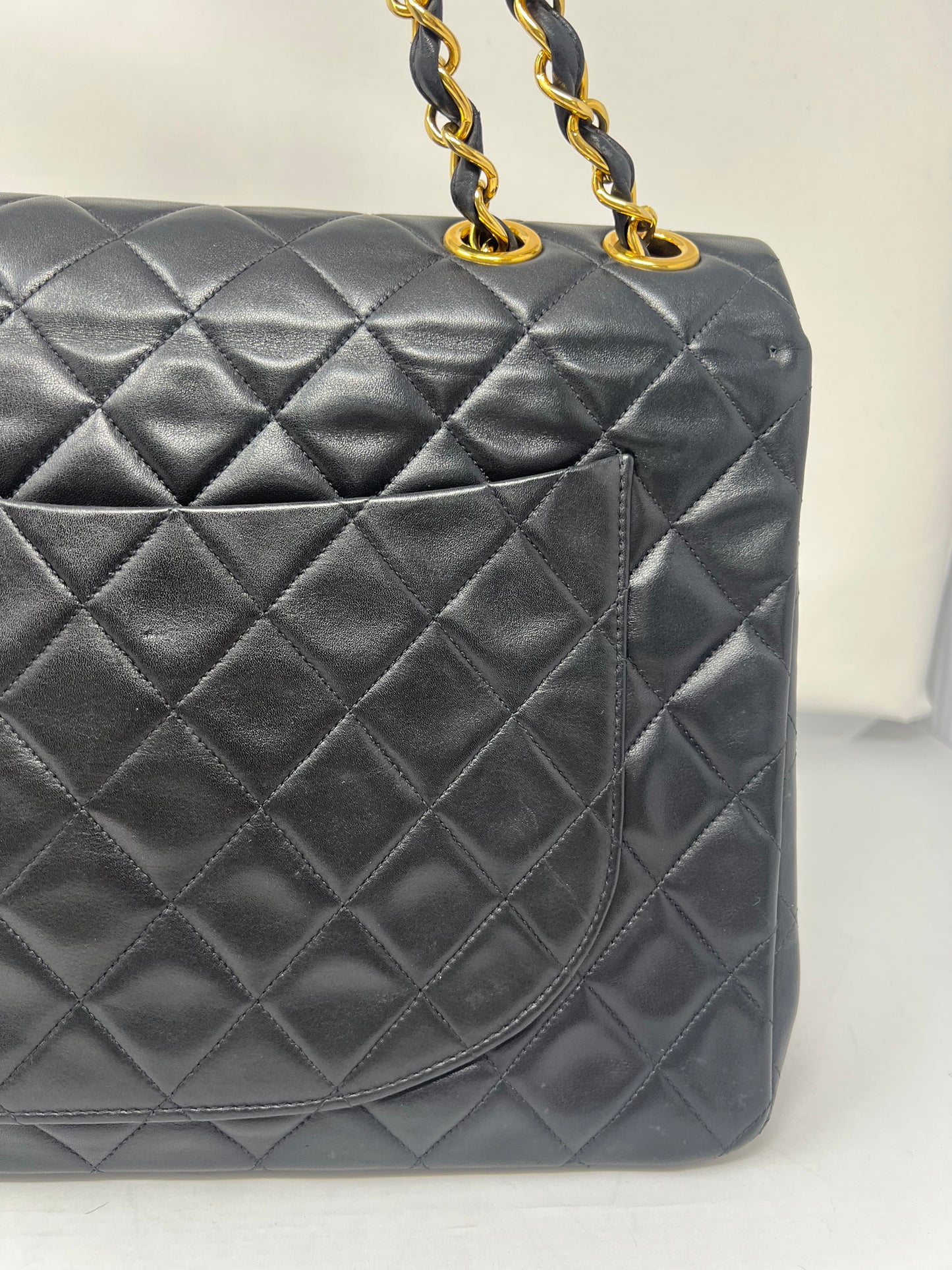 Chanel Large Timeless Classic Single Flap Matelassé Black Leather Chain Bag