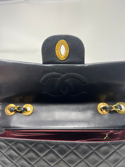 Chanel Large Timeless Classic Single Flap Matelassé Black Leather Chain Bag