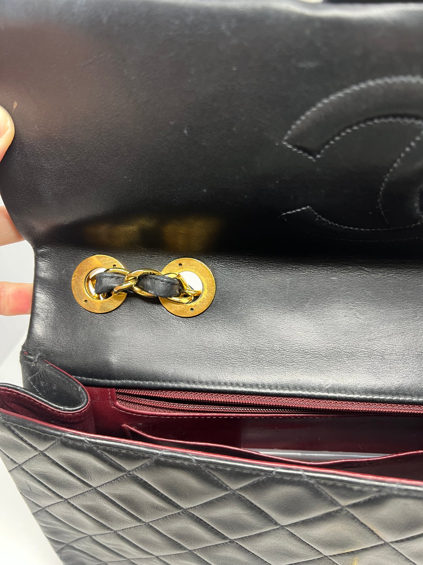 Chanel Large Timeless Classic Single Flap Matelassé Black Leather Chain Bag