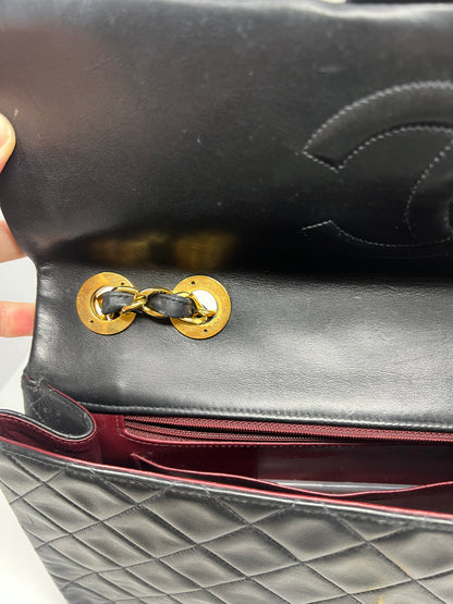 Chanel Large Timeless Classic Single Flap Matelassé Black Leather Chain Bag