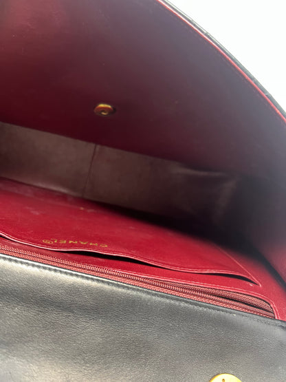 Chanel Large Timeless Classic Single Flap Matelassé Black Leather Chain Bag