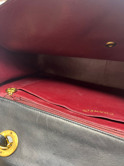 Chanel Large Timeless Classic Single Flap Matelassé Black Leather Chain Bag