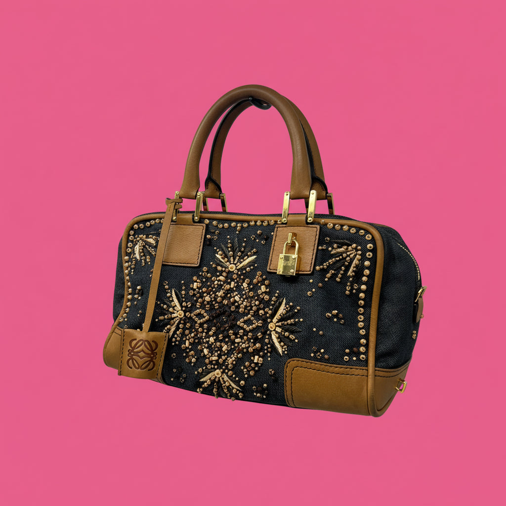 Loewe Amazona Blue Denim Embroidered Handbag Limited Edition Summer '07