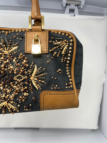 Loewe Amazona Blue Denim Embroidered Handbag Limited Edition Summer '07