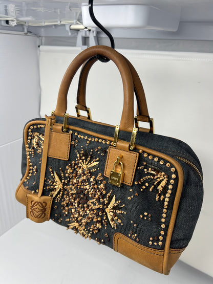 Loewe Amazona Blue Denim Embroidered Handbag Limited Edition Summer '07