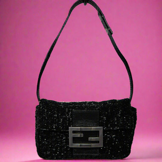 Fendi Beaded Black Baguette Mini
