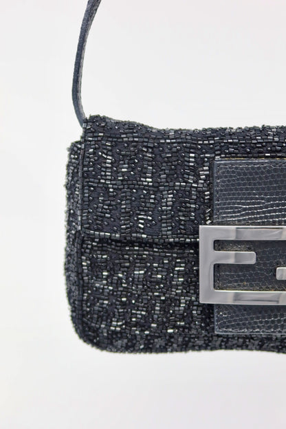 Fendi Beaded Black Baguette Mini