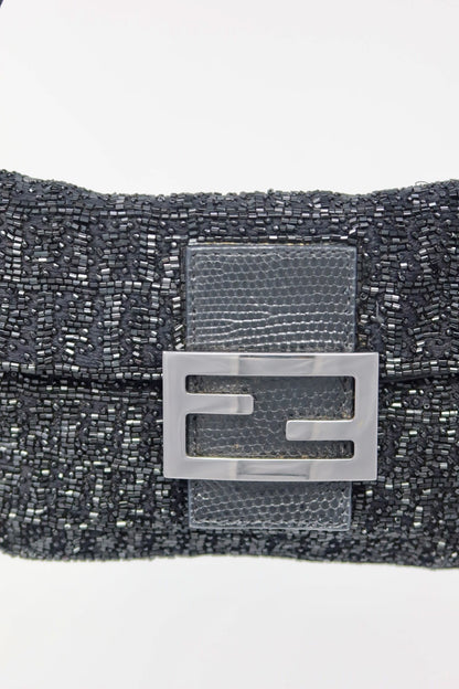 Fendi Beaded Black Baguette Mini