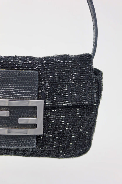 Fendi Beaded Black Baguette Mini