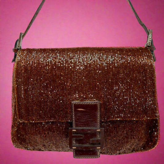 Fendi Mama Baugette Beaded Brown