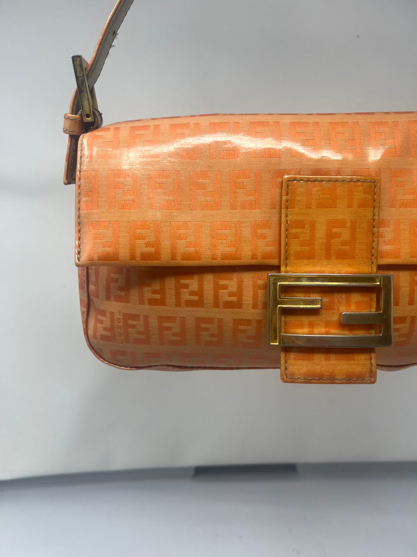 Fendi Orange Vinyl Zucchino Baguette