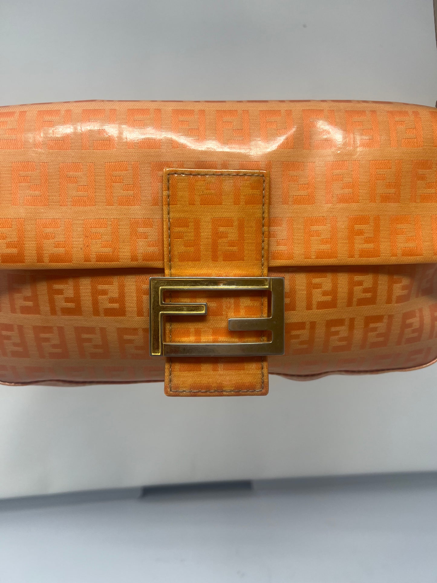 Fendi Orange Vinyl Zucchino Baguette