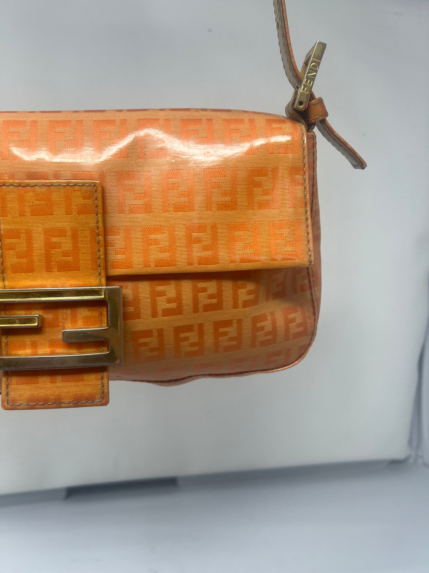 Fendi Orange Vinyl Zucchino Baguette