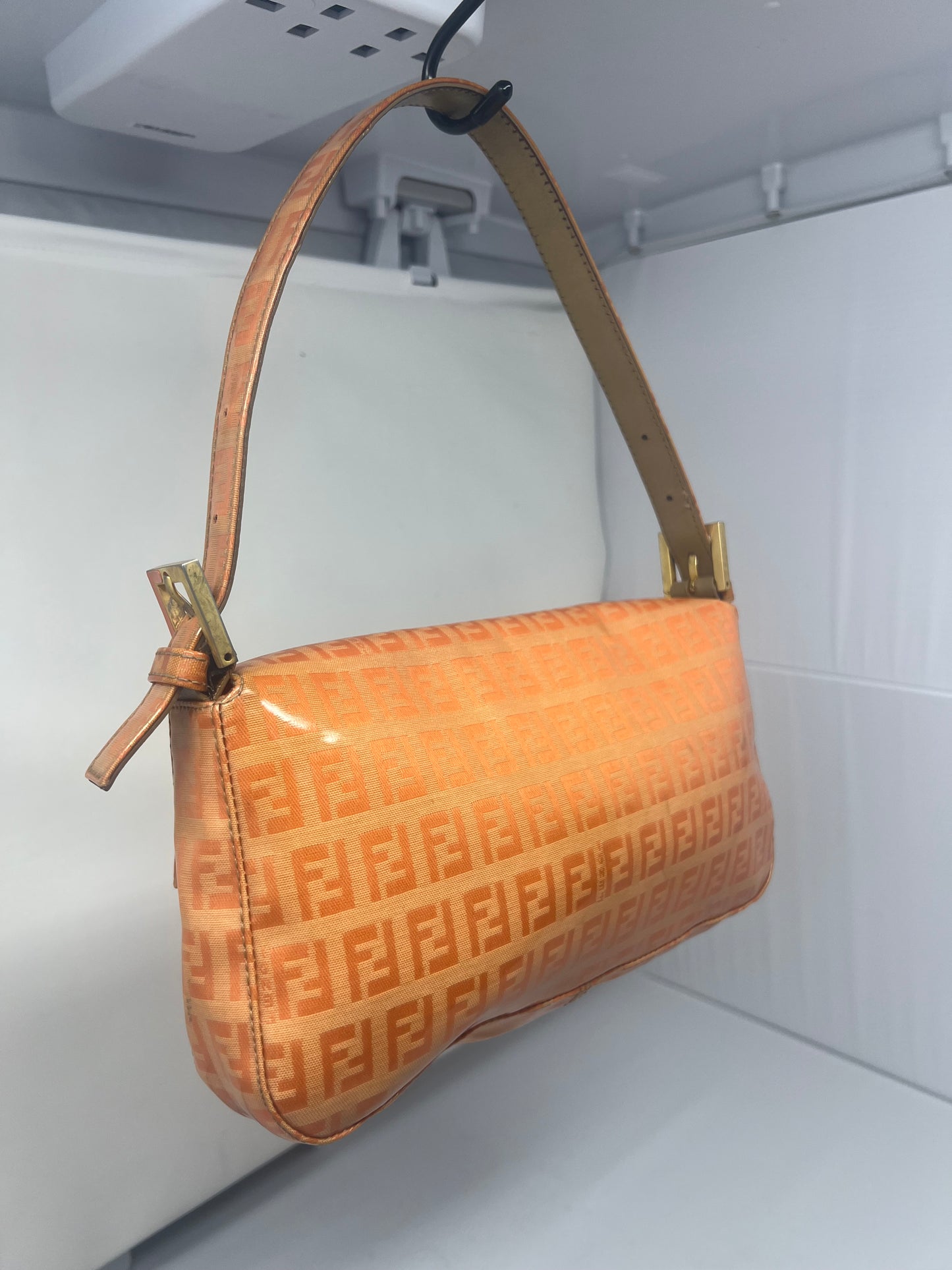 Fendi Orange Vinyl Zucchino Baguette
