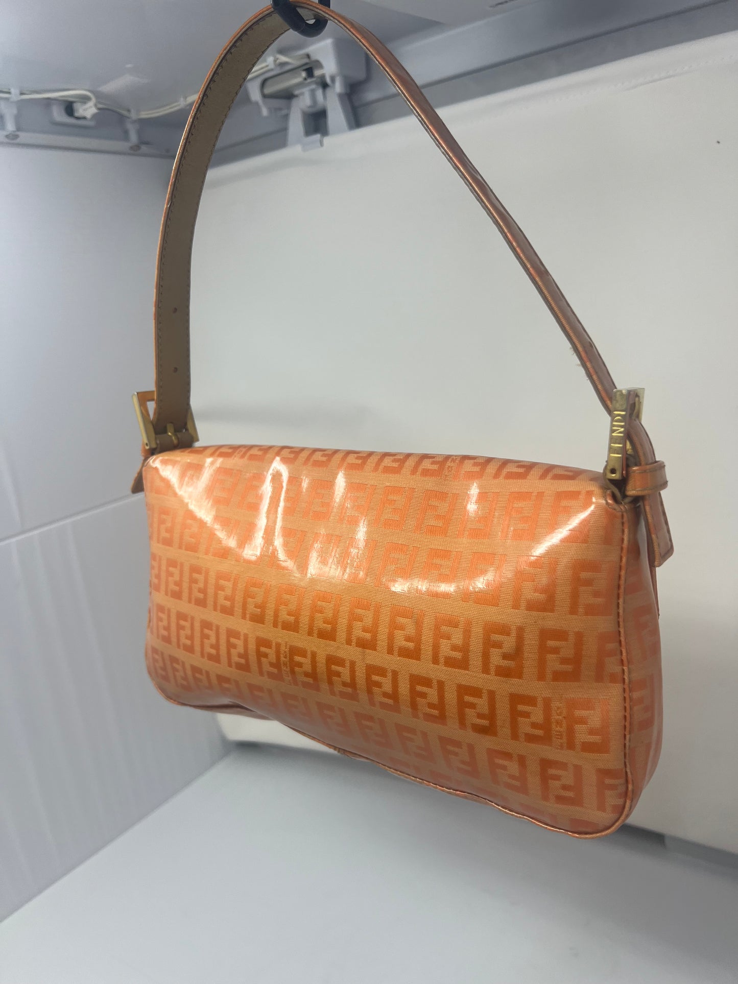 Fendi Orange Vinyl Zucchino Baguette