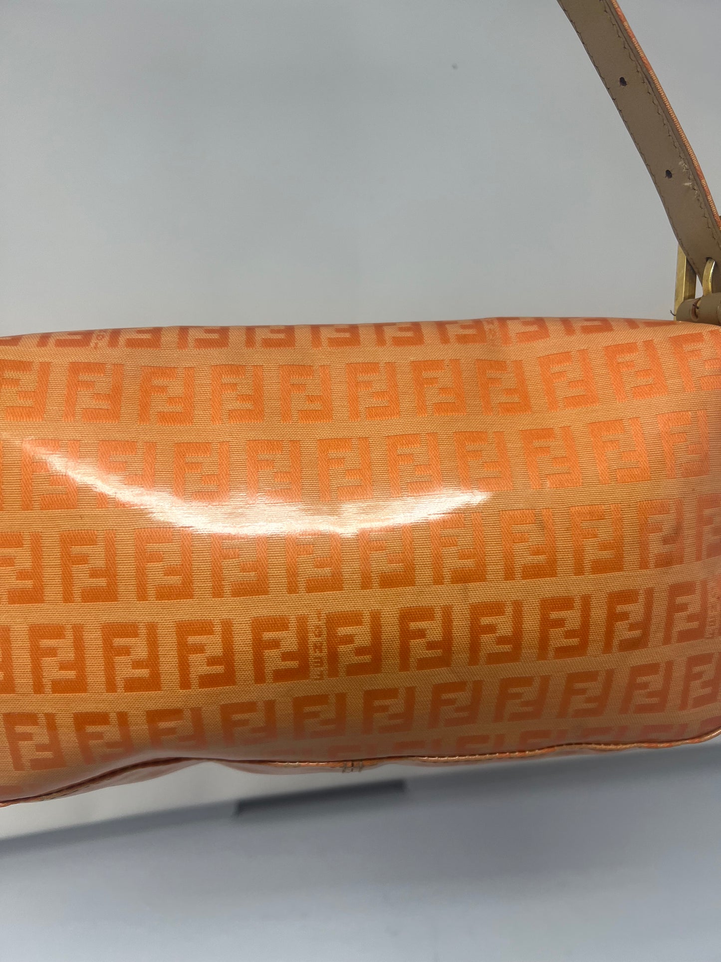 Fendi Orange Vinyl Zucchino Baguette