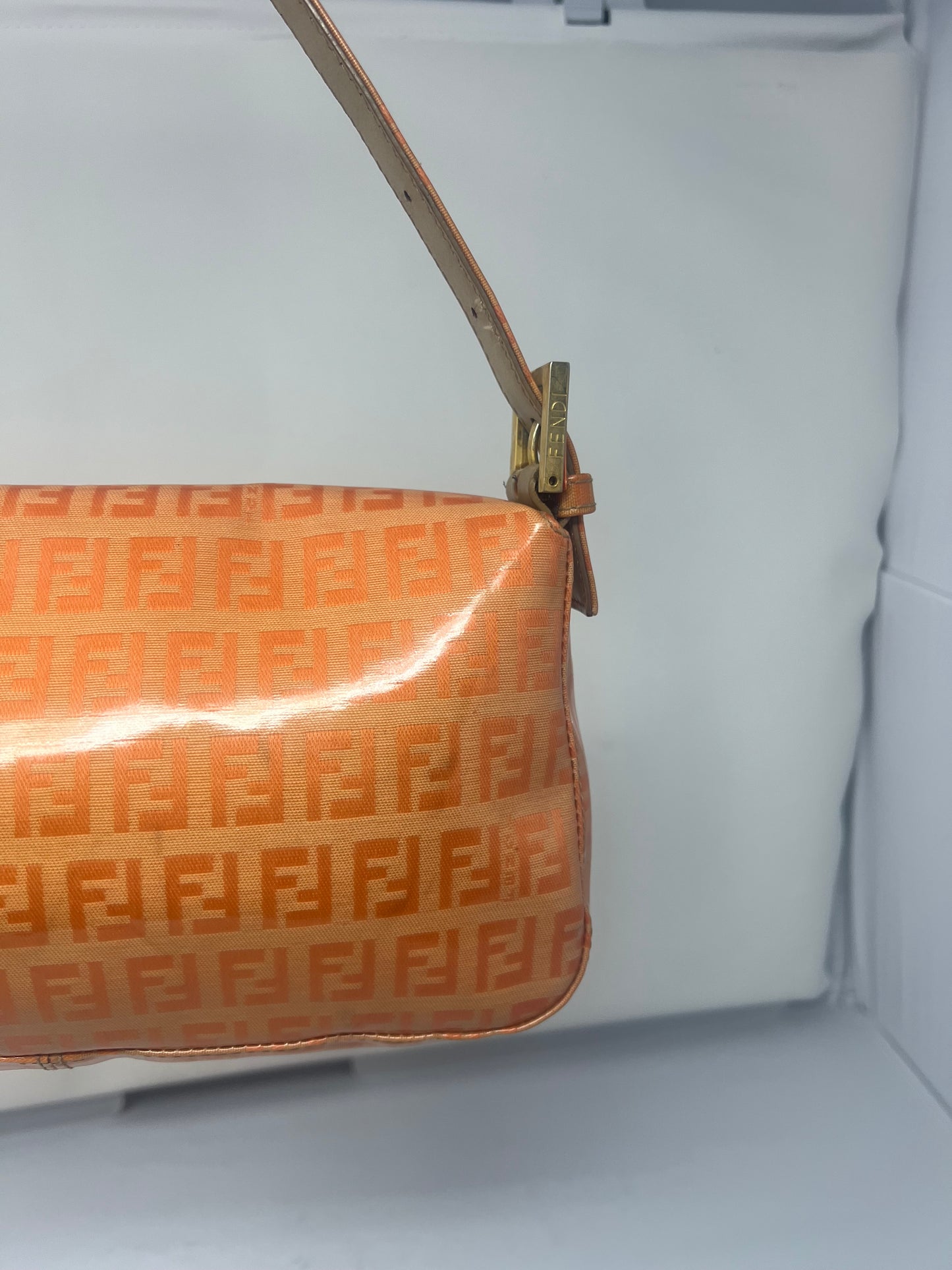 Fendi Orange Vinyl Zucchino Baguette
