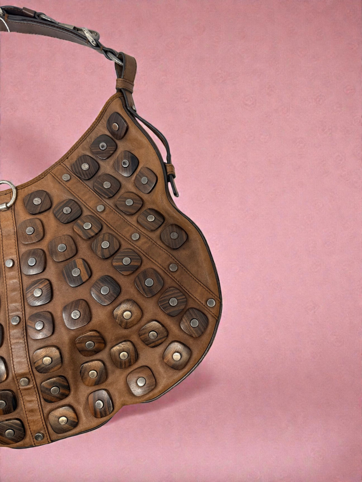 YSL Mombasa Brown Leather with Wooden Studs
