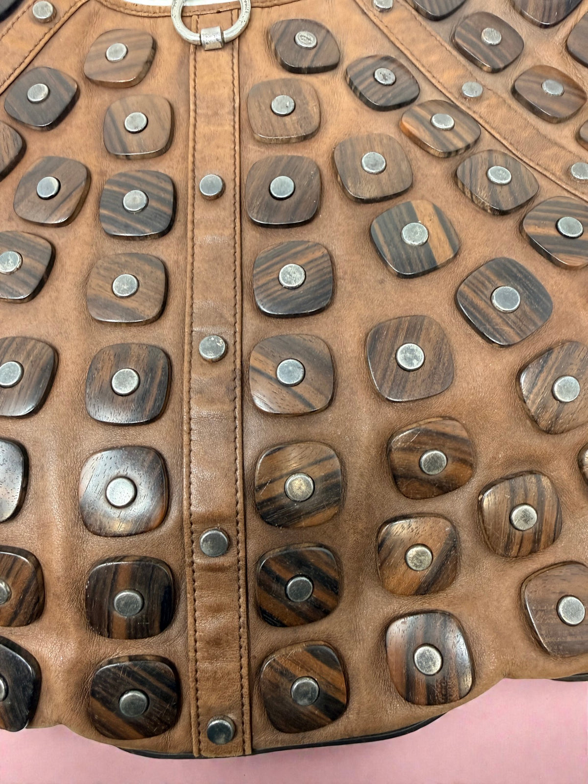 YSL Mombasa Brown Leather with Wooden Studs
