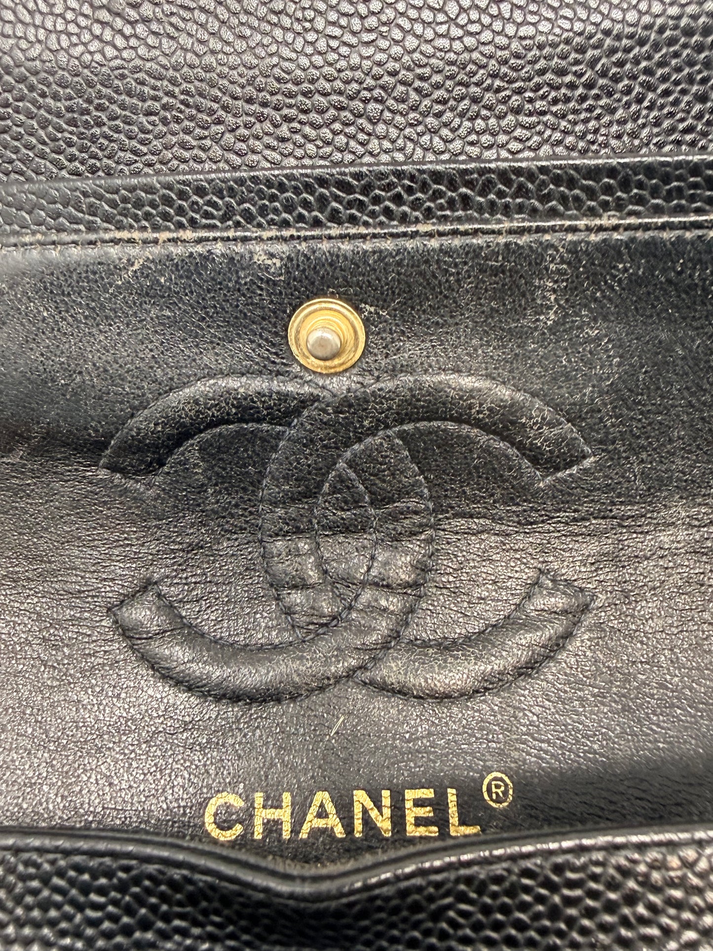 Chanel Double Flap Chain Black Caviar Leather