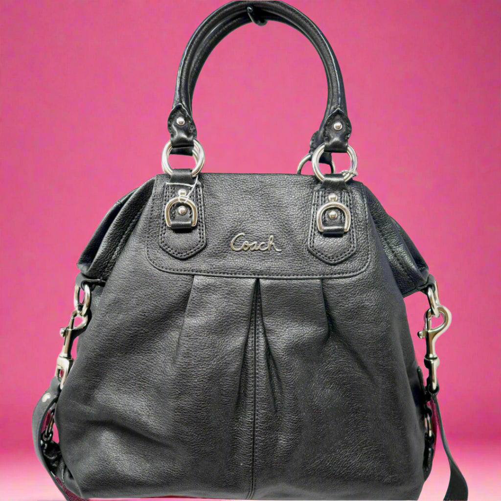 Coach Hand Bag Leather 2way Black