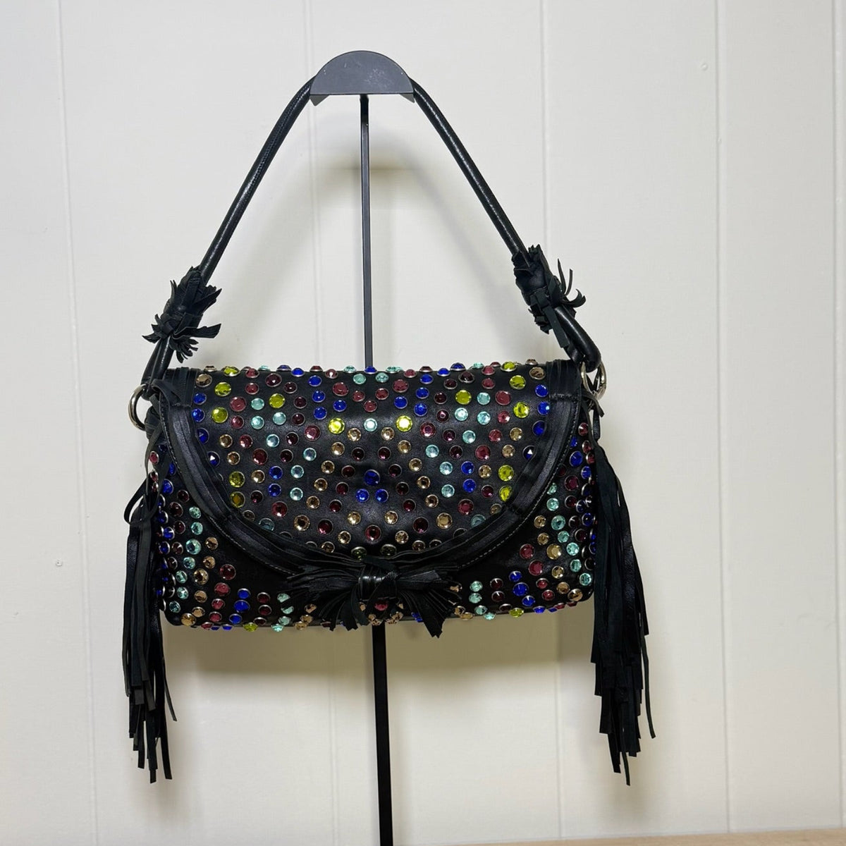 Sonia Rykiel Multicolor Gemstone Fringe Leather Shoulder Bag
