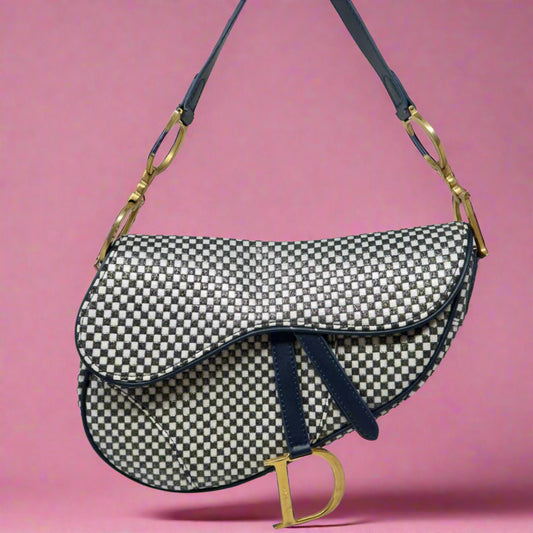 Dior Saddle Black & White Checkered
