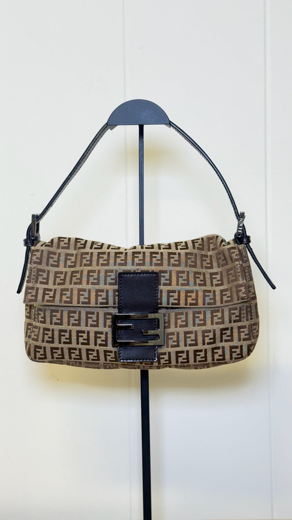 Fendi Zucchino Canvas Shoulder Bag Brown
