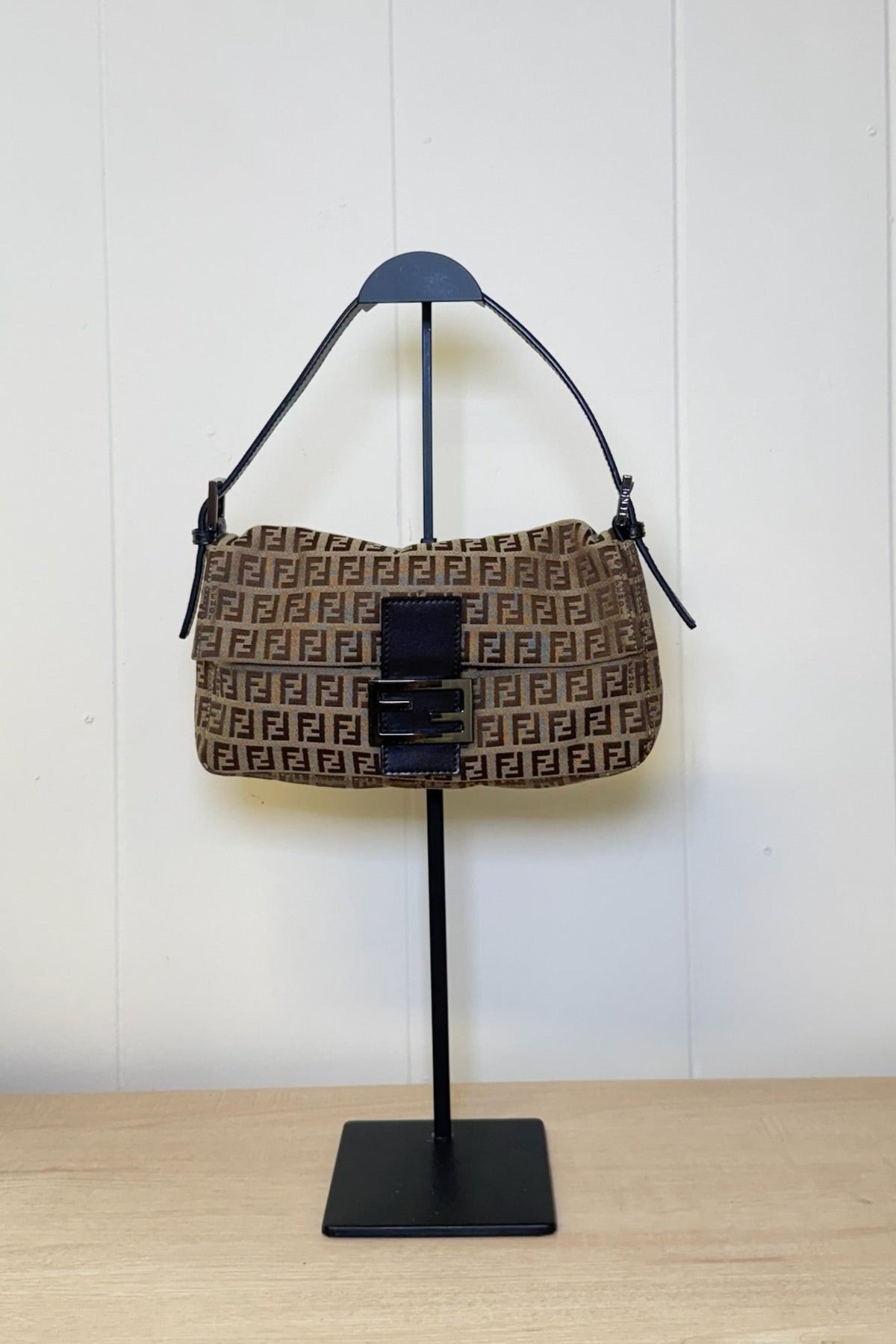 Fendi Zucchino Canvas Shoulder Bag Brown