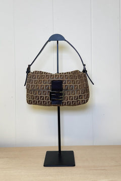Fendi Zucchino Canvas Shoulder Bag Brown