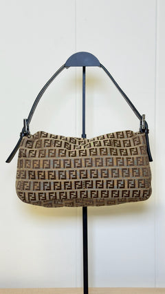 Fendi Zucchino Canvas Shoulder Bag Brown