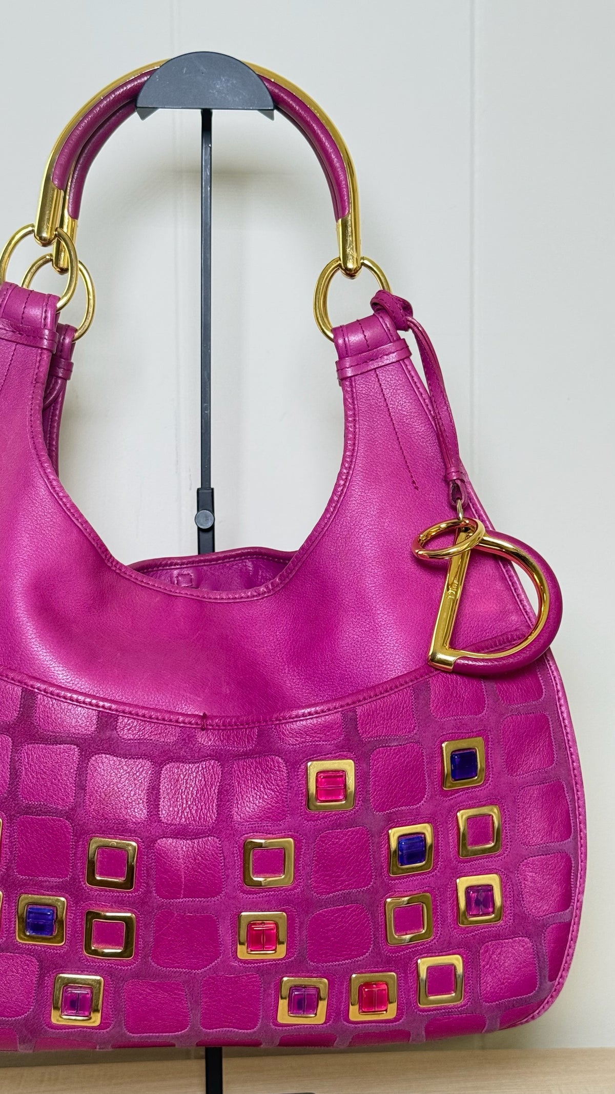 Christian Dior Jeweled Pink Leather Hobo Bag