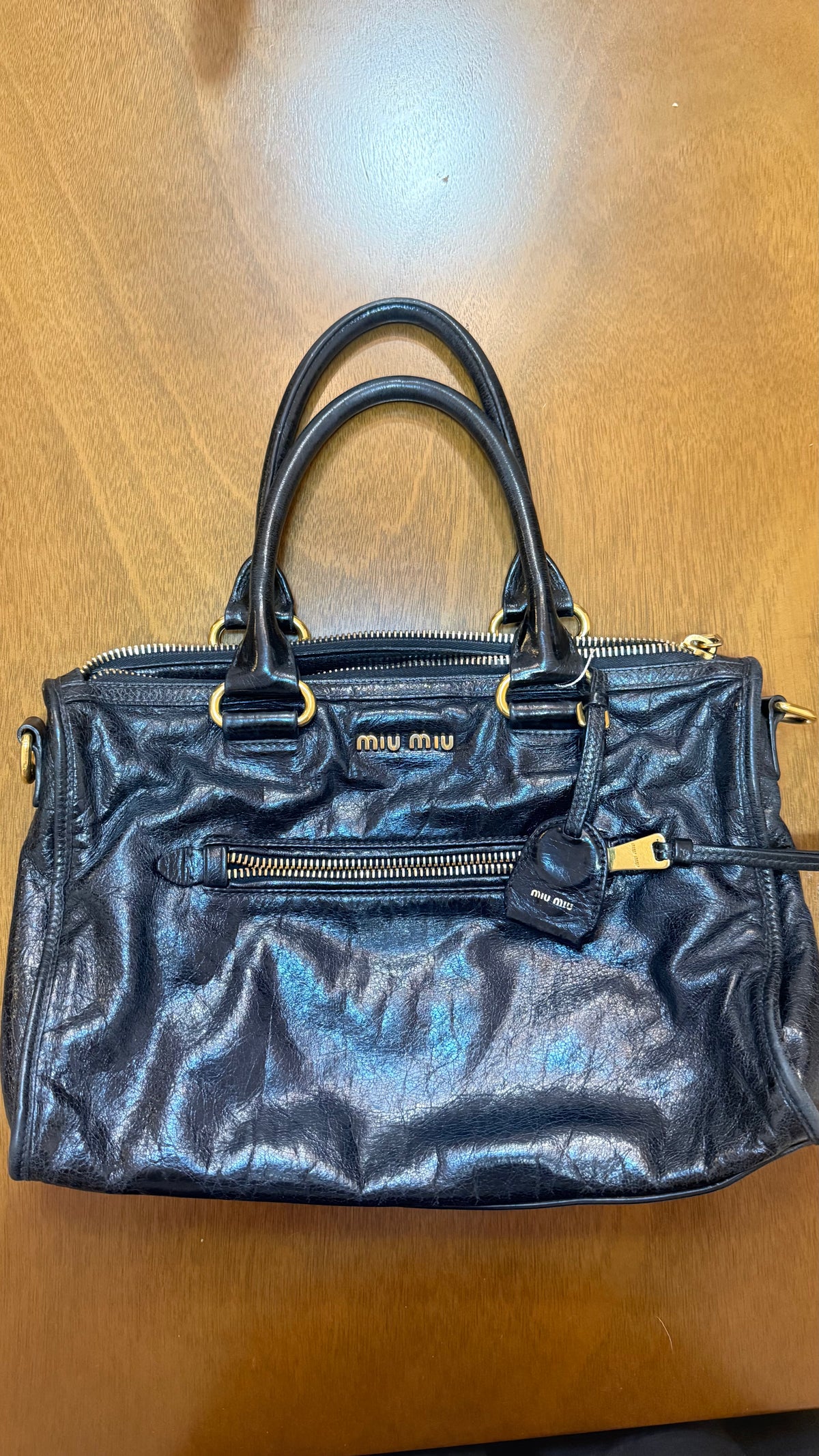 Miu Miu Black Leather Shine Vitello Bag