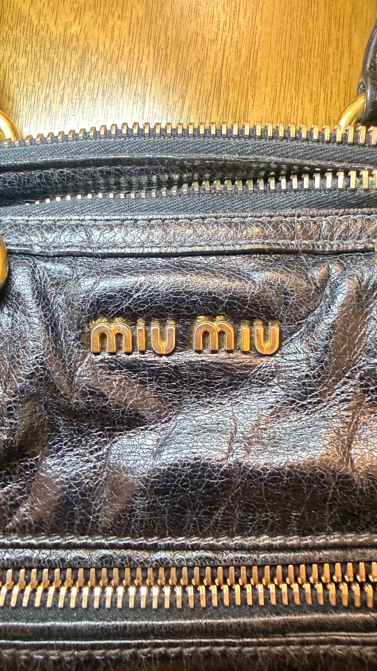 Miu Miu Black Leather Shine Vitello Bag