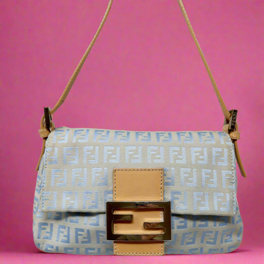 Fendi Mini Mamma Baguette Zucchino Light Blue