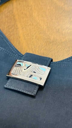 Fendi Navy Hobo Wave Buckle Detail