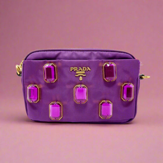Prada Purple Crystals Nylon Pochette (comes with strap and original duster)