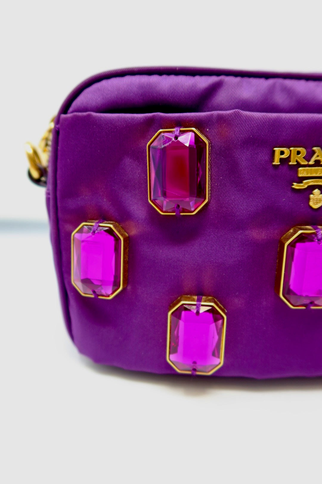 Prada Purple Crystals Nylon Pochette (comes with strap and original duster)