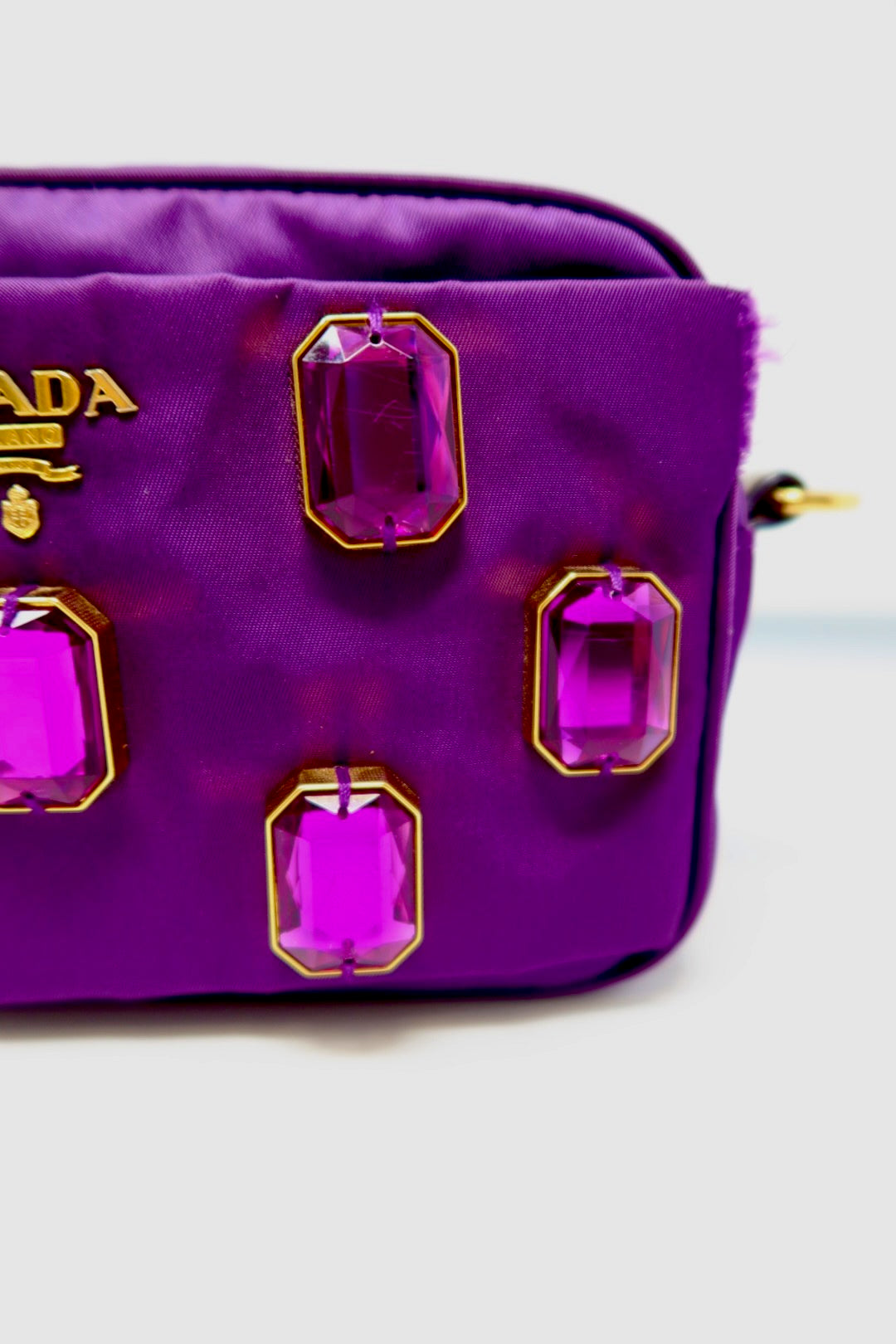 Prada Purple Crystals Nylon Pochette (comes with strap and original duster)