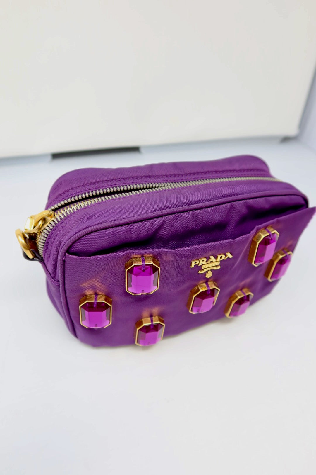 Prada Purple Crystals Nylon Pochette (comes with strap and original duster)